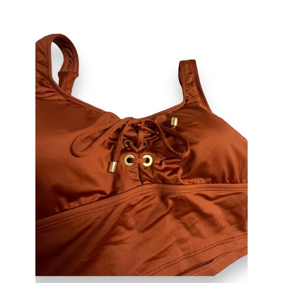 Gibson Latimer Bikini Bralette Lace-up Midkini Crop Top | Sz S, Bronze - Picture 4 of 9